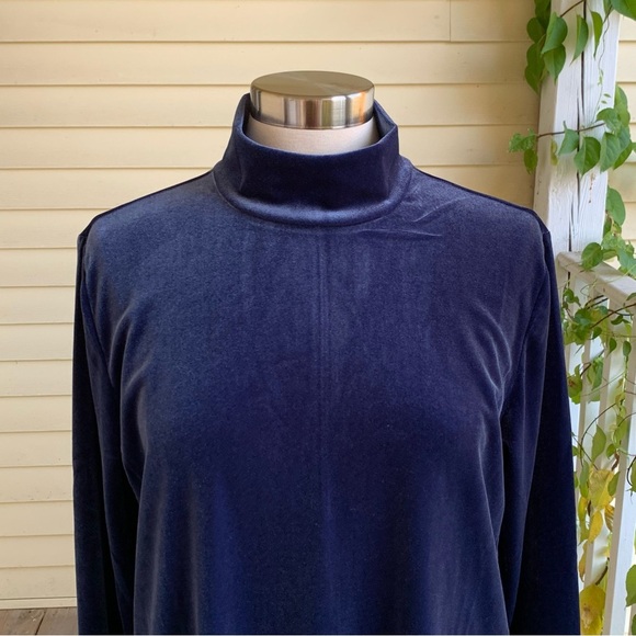 Lands End Velvet Turtleneck Dress Women’s L 14-16 Blue Pockets Long Sleeve - Picture 5 of 10